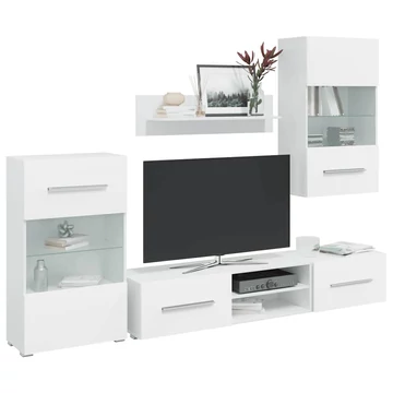 5 részes, fehér fali TV állvány szett LED világítással