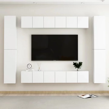 10 részes fehér szerelt fa TV-szekrényszett