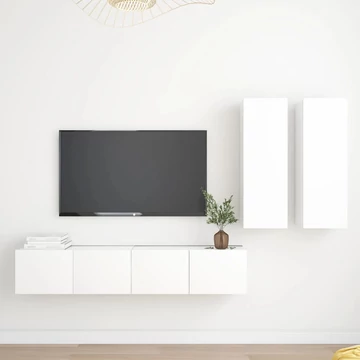 4 részes fehér szerelt fa TV-szekrényszett