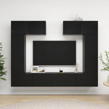 6 részes fekete szerelt fa TV-szekrényszett