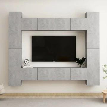 8 részes betonszürke szerelt fa TV-szekrényszett