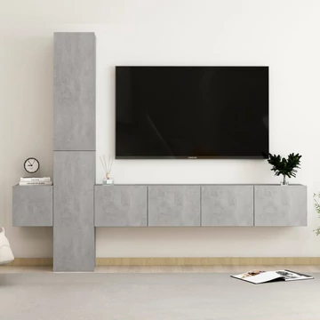 5 részes betonszürke szerelt fa TV-szekrényszett
