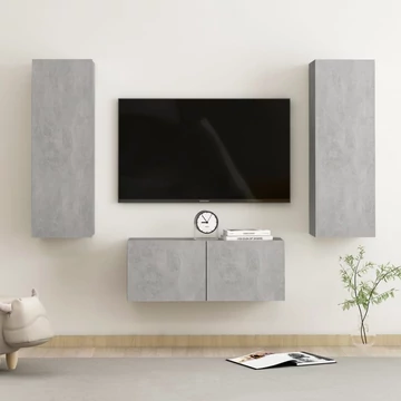 3 részes betonszürke szerelt fa TV-szekrényszett