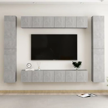 10 részes betonszürke szerelt fa TV-szekrényszett