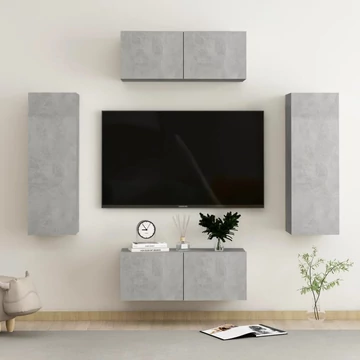 4 részes betonszürke szerelt fa TV-szekrényszett