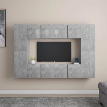 8 részes betonszürke szerelt fa TV-szekrényszett