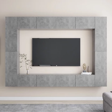 8 részes betonszürke szerelt fa TV-szekrényszett