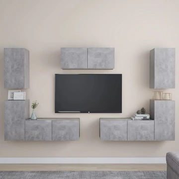 7 részes betonszürke szerelt fa TV-szekrényszett