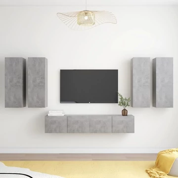 6 részes betonszürke szerelt fa TV-szekrényszett
