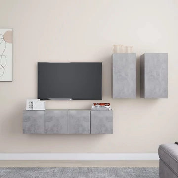 4 részes betonszürke szerelt fa TV-szekrényszett