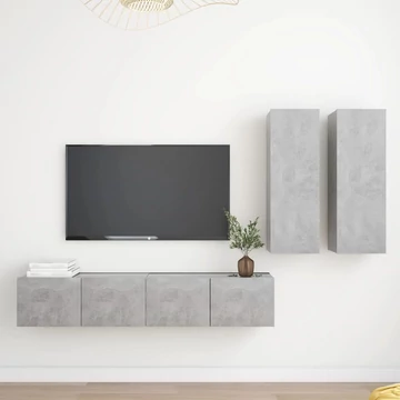 4 részes betonszürke szerelt fa TV-szekrényszett