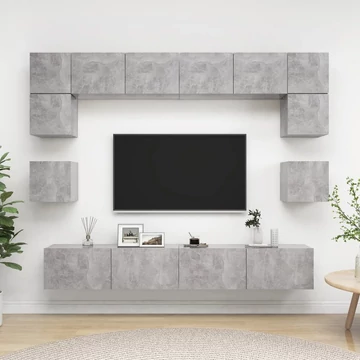 8 részes betonszürke forgácslap TV-szekrényszett