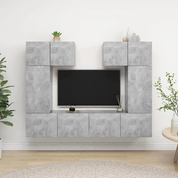6 részes betonszürke szerelt fa TV-szekrényszett