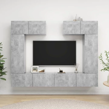 6 részes betonszürke szerelt fa TV-szekrényszett