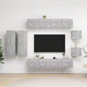 8 részes betonszürke szerelt fa TV-szekrényszett