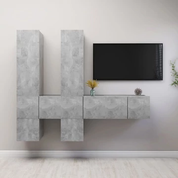 7 részes betonszürke szerelt fa TV-szekrényszett