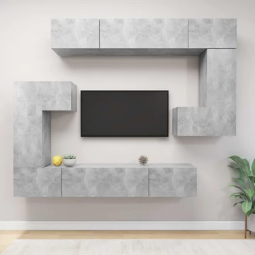 8 részes betonszürke szerelt fa TV-szekrényszett