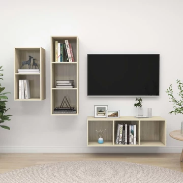 3 részes tölgyszínű szerelt fa TV-szekrény szett