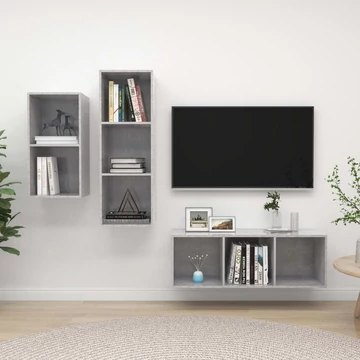 3 részes betonszürke szerelt fa TV-szekrény szett