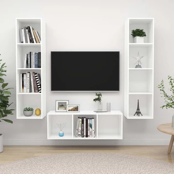 3 részes fehér szerelt fa TV-szekrény szett