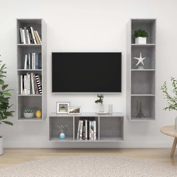 3 részes betonszürke szerelt fa TV-szekrény szett
