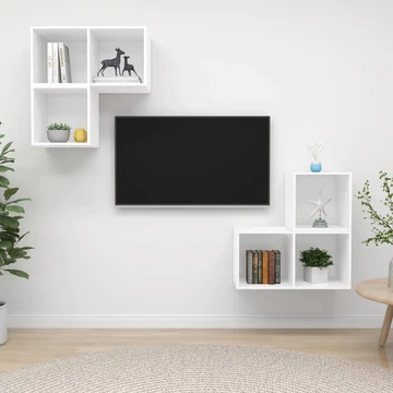4 részes fehér szerelt fa TV-szekrény szett