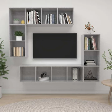 4 részes betonszürke szerelt fa TV-szekrényszett