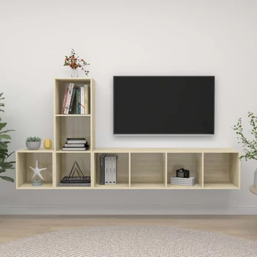 3 részes tölgyszínű forgácslap TV-szekrény szett