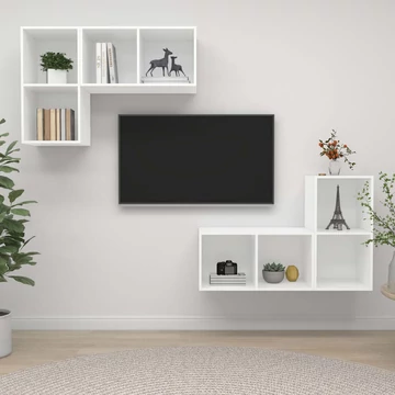 4 db fehér szerelt fa falra szerelhető TV-szekrény
