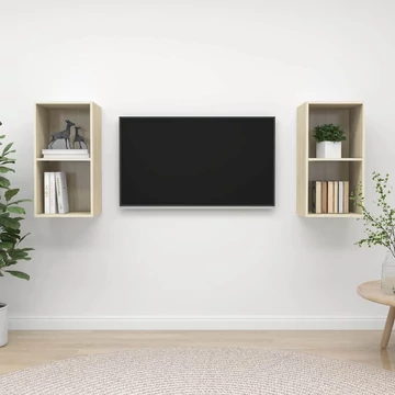 2 db tölgyszínű szerelt fa falra szerelhető TV-szekrény
