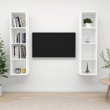2 db fehér szerelt fa falra szerelhető TV-szekrény