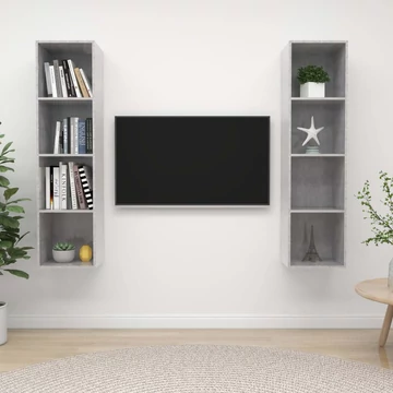 2 db betonszürke szerelt fa falra szerelhető TV-szekrény