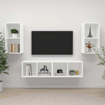 4 db fehér szerelt fa falra szerelhető TV-szekrény