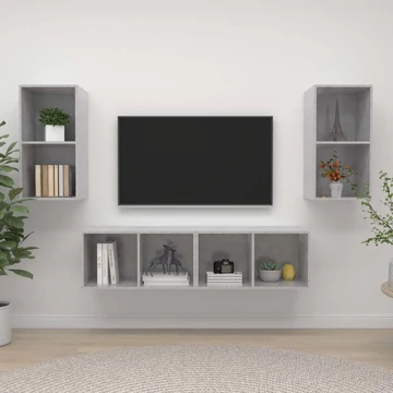 4 db betonszürke szerelt fa falra szerelhető TV-szekrény