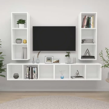 4 db fehér szerelt fa falra szerelhető TV-szekrény