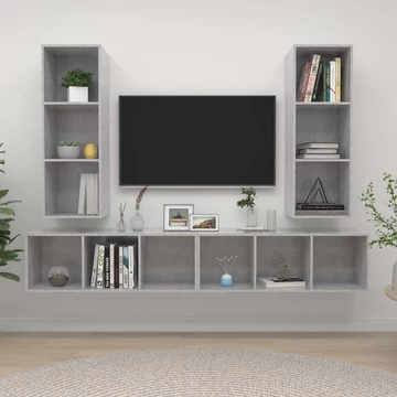 4 db betonszürke szerelt fa falra szerelhető TV-szekrény