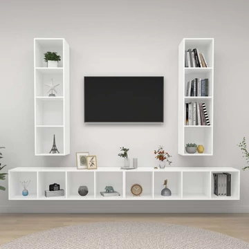 4 db fehér szerelt fa falra szerelhető TV-szekrény