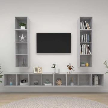 4 db betonszürke szerelt fa falra szerelhető TV-szekrény