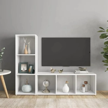 2 db fehér szerelt fa TV-szekrény 107 x 35 x 37 cm