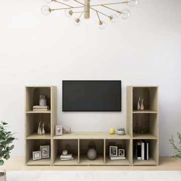 3 db sonoma tölgy színű szerelt fa TV-szekrény 107 x 35 x 37 cm