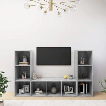 3 db betonszürke szerelt fa TV-szekrény 107 x 35 x 37 cm
