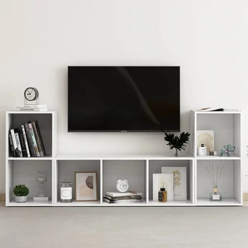 3 részes fehér szerelt fa TV-szekrény szett