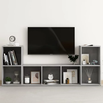 3 részes betonszürke szerelt fa TV-szekrény szett