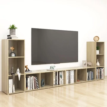 4 db sonoma tölgy színű szerelt fa TV-szekrény 107 x 35 x 37 cm