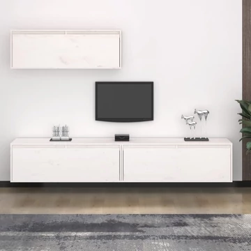 3 részes TV szekrény szett Fehér tömörfa fenyő