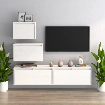 4 darab fehér tömör fenyőfa TV-szekrény