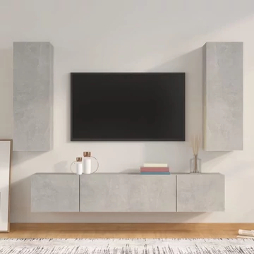 4 részes betonszürke szerelt fa TV-szekrényszett