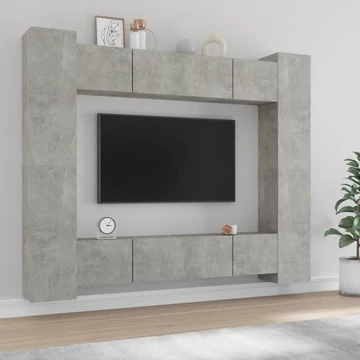 8 részes betonszürke szerelt fa TV-szekrényszett