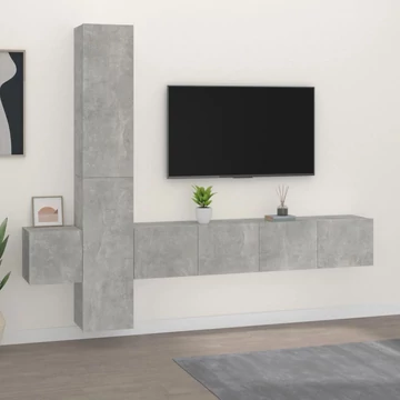 5 részes betonszürke szerelt fa TV-szekrényszett