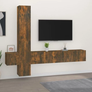 5 részes füstös tölgy színű szerelt fa TV-szekrényszett